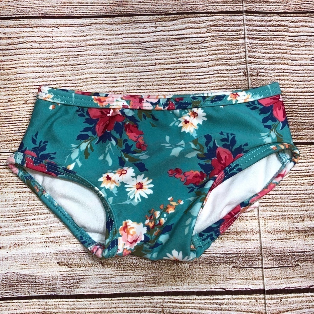 Ruffle Butts Blue Floral Baby Girl Swim Bottoms Size  3-6 months